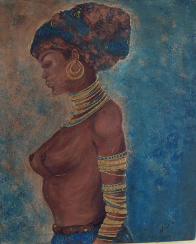femme, afrique, bleu, or, bracelet